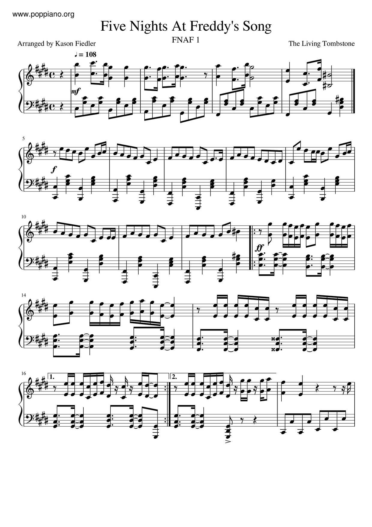 Play Five Nights at Freddy's Music Sheet