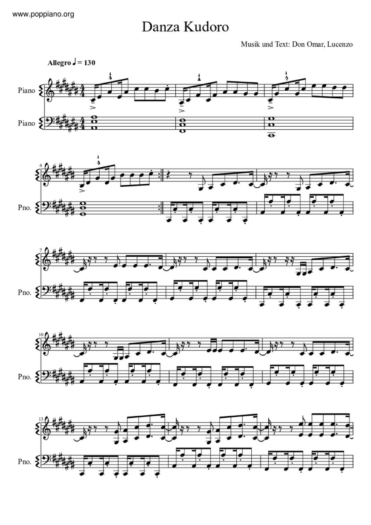 Danza Kuduro Score