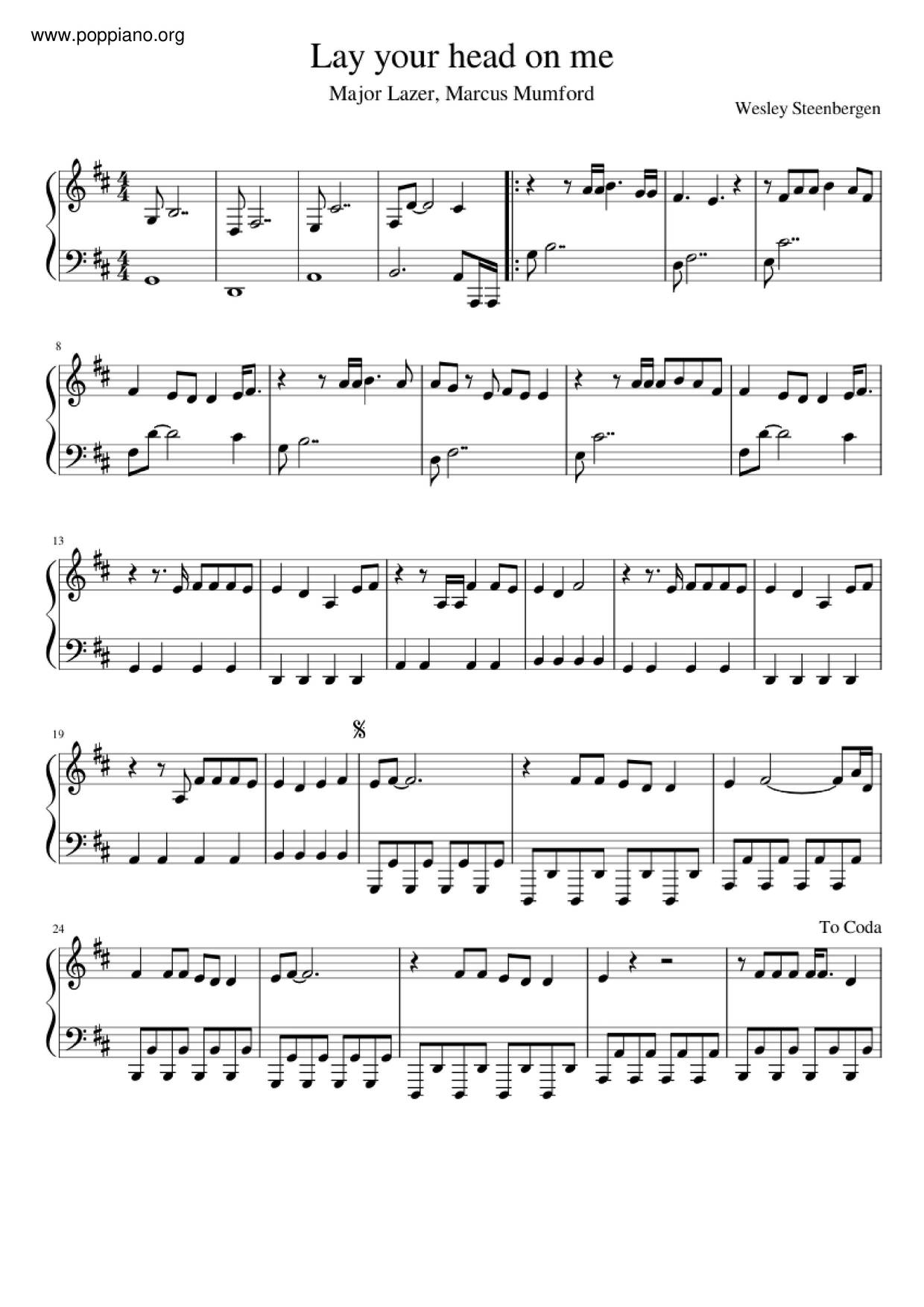 Lay Your Head On Me琴譜