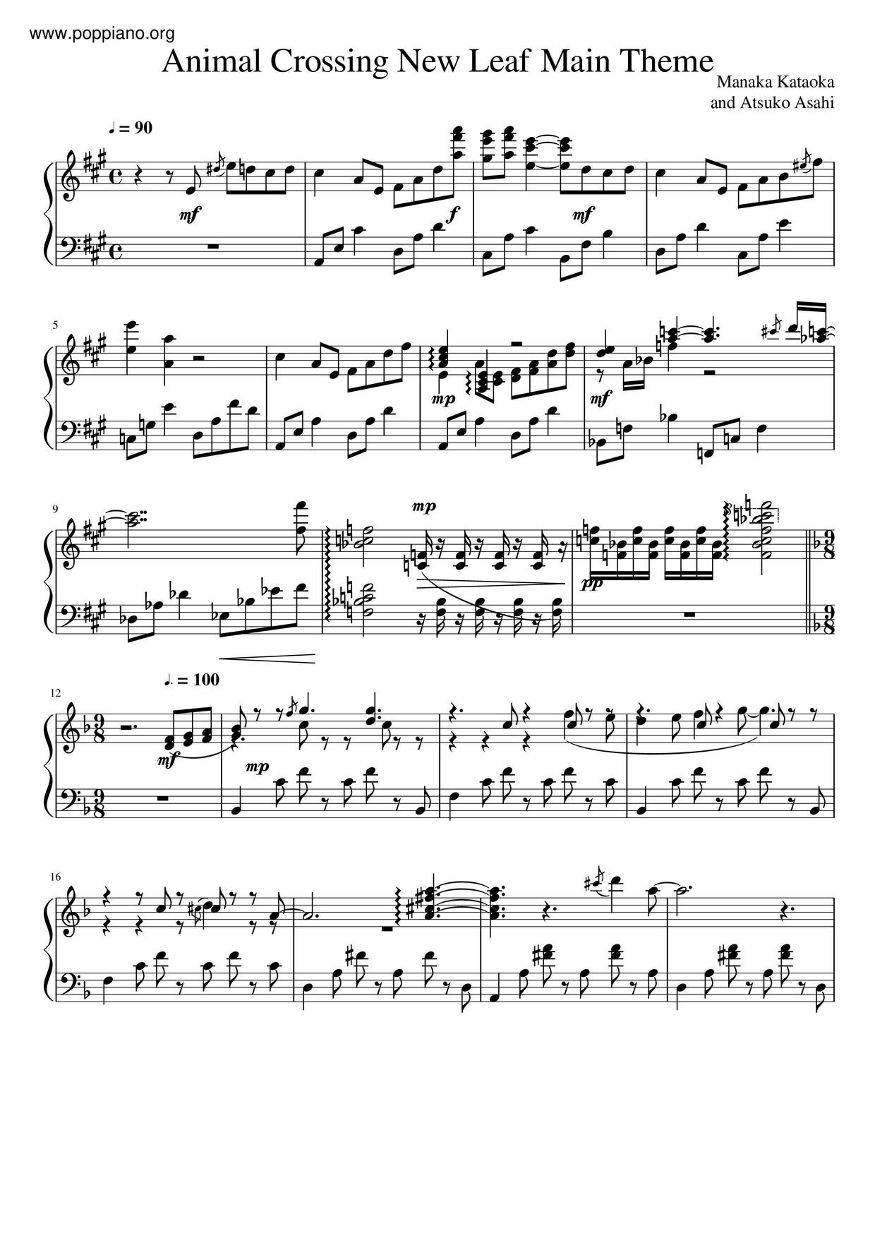 Animal Crossing New Leaf Main Theme琴譜