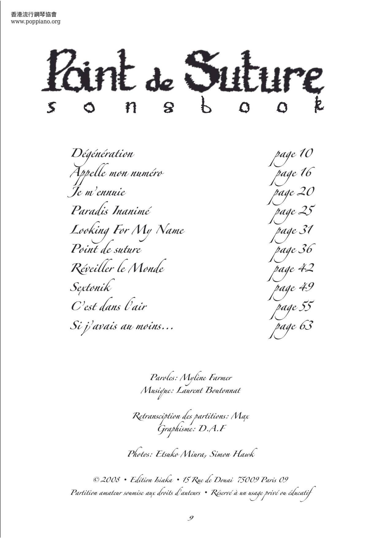 Point De Suture Book 75 Pages Score