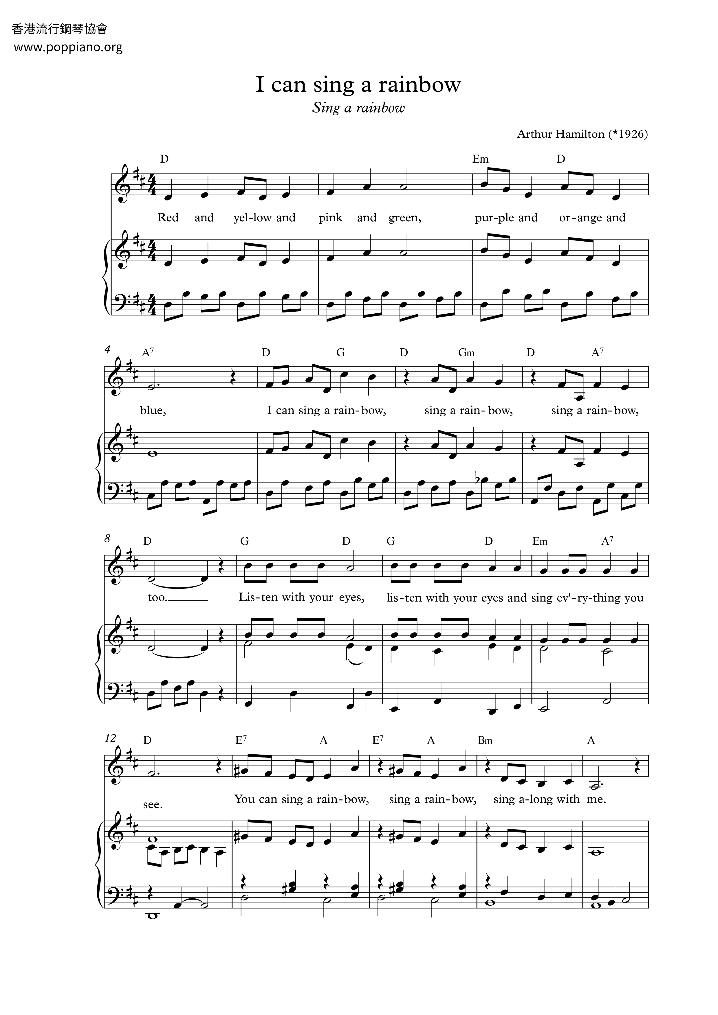 I Can Sing A Rainbow Score