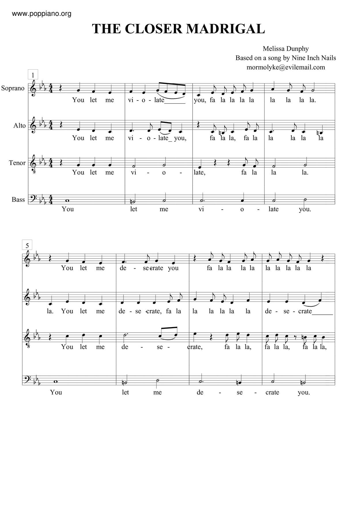 The Closer Madrigal Score