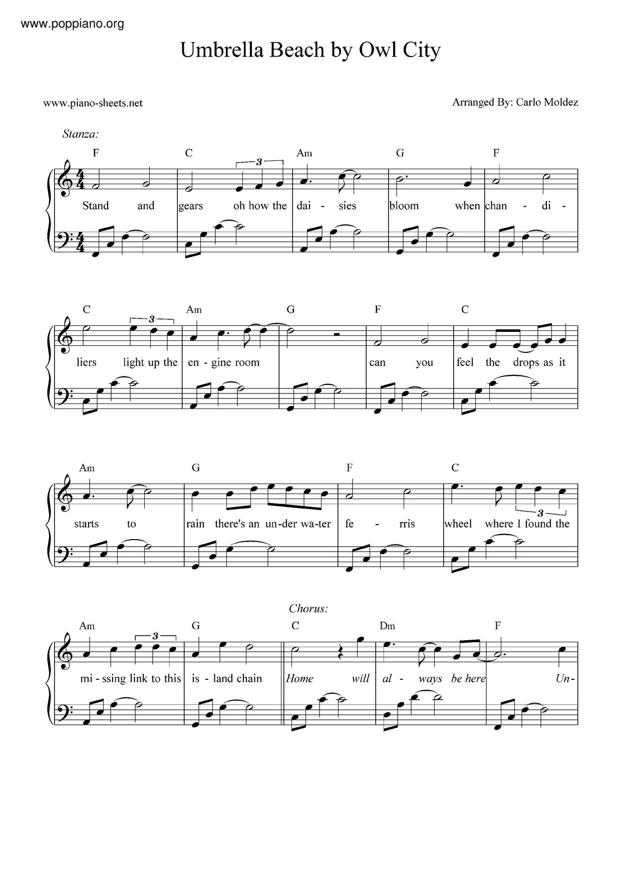 Owl CityUmbrella Beach Sheet Music pdf, Free Score Download ★