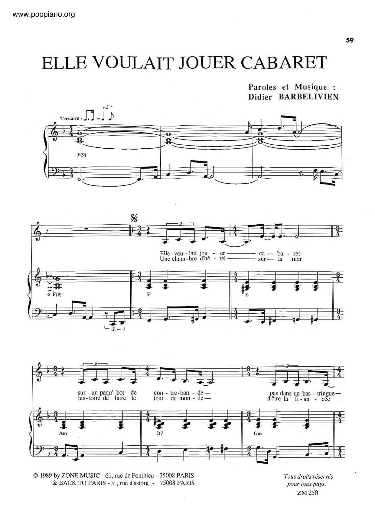 Elle Voulait Jouer Cabaret Score