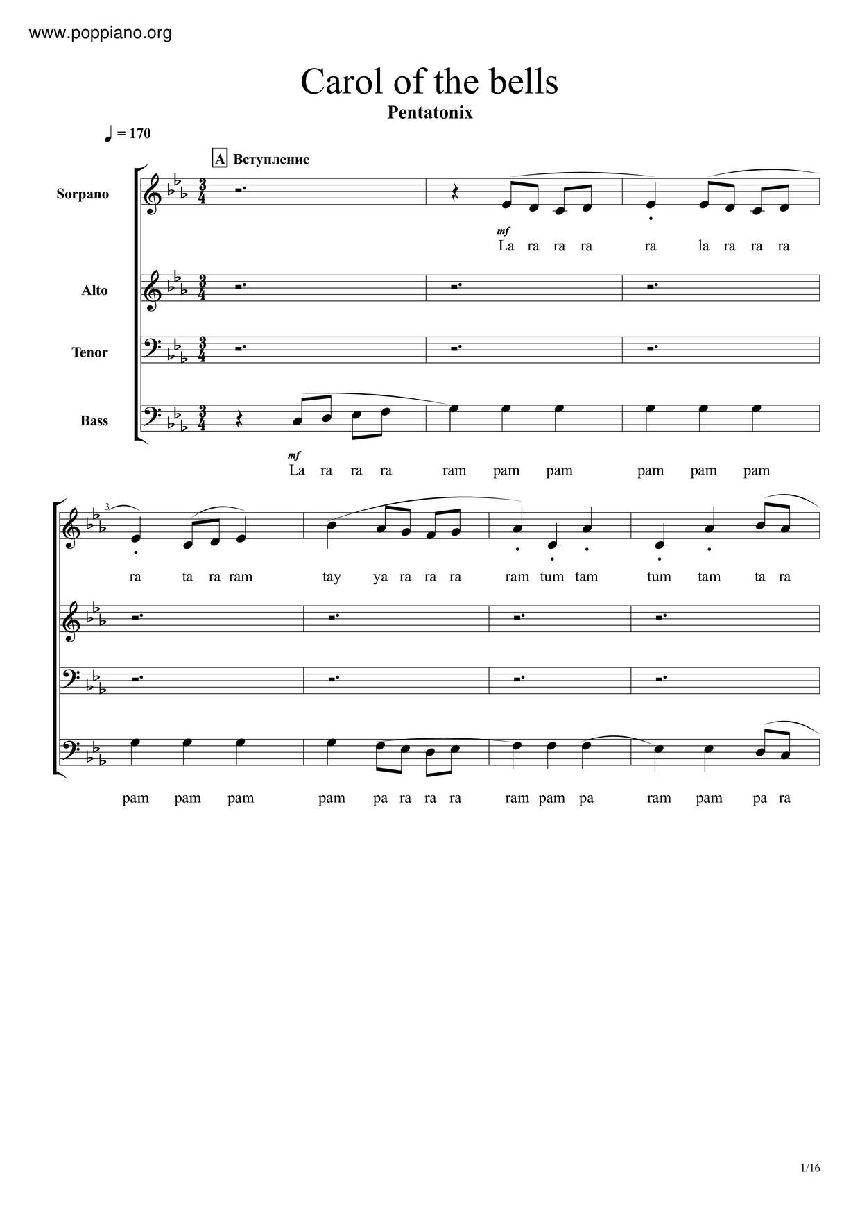 Carol Of The Bells Score