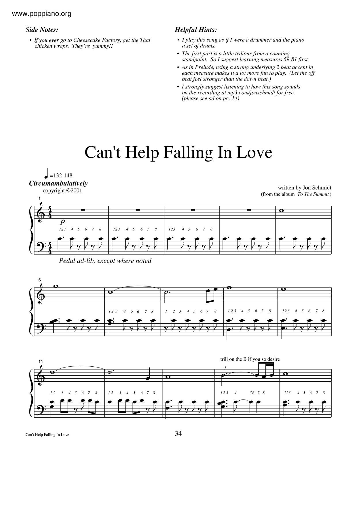 Can't Help Falling In Love Score
