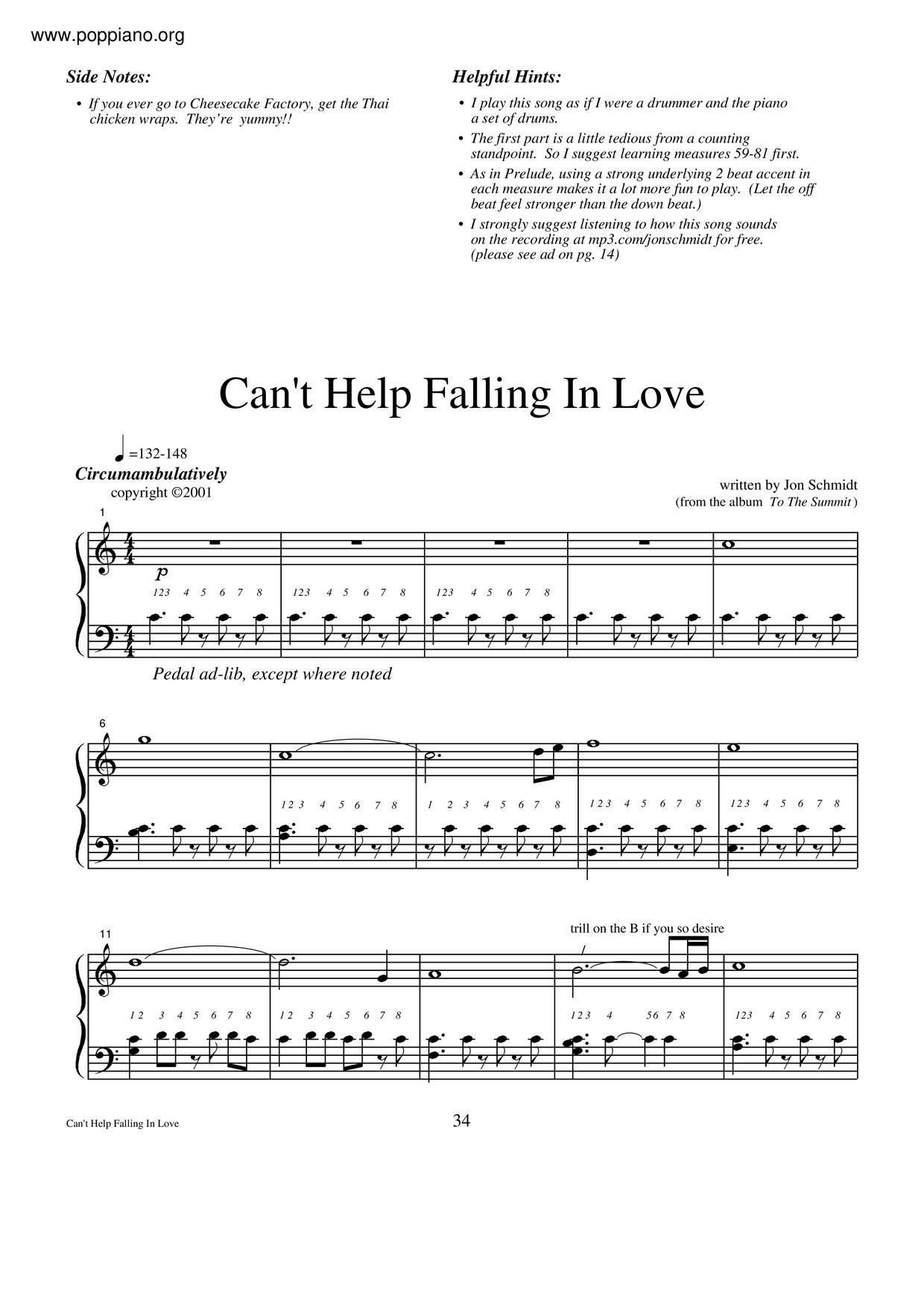 Can't Help Falling In Love琴譜