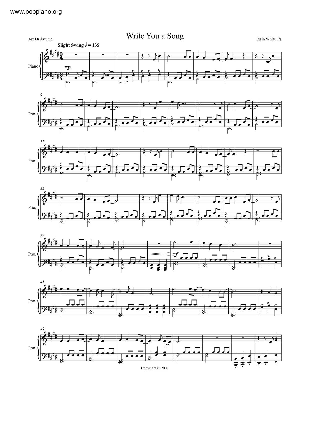 Write You A Song琴譜