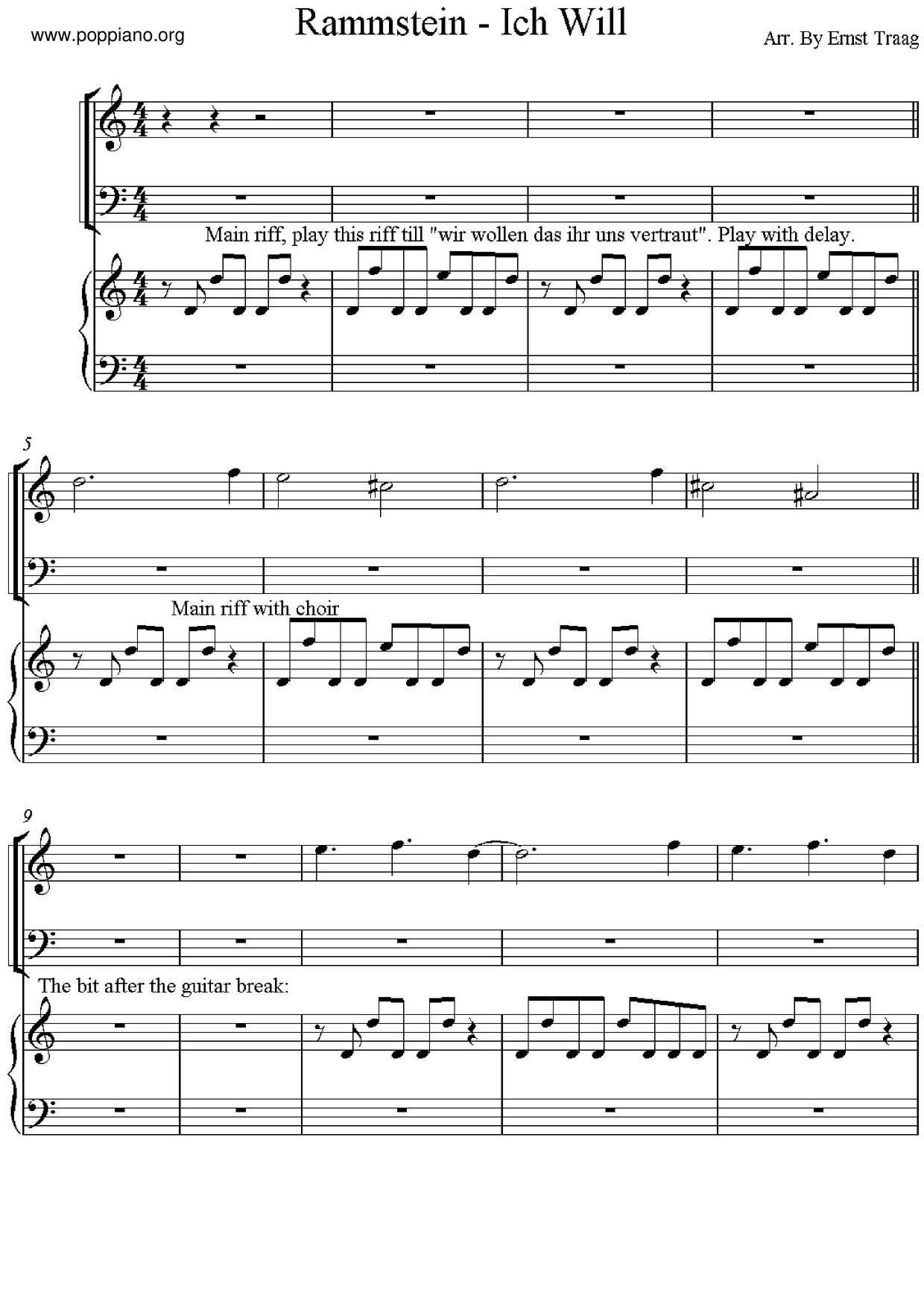 RammsteinIch Will Sheet Music pdf, Free Score Download ★