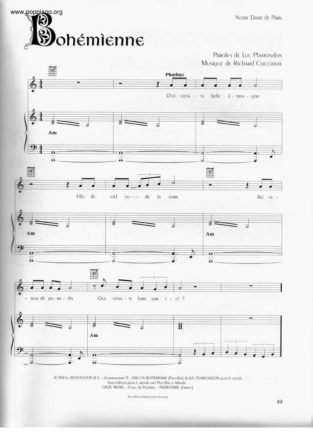 Bohémienne (Notre Dame De Paris) Score