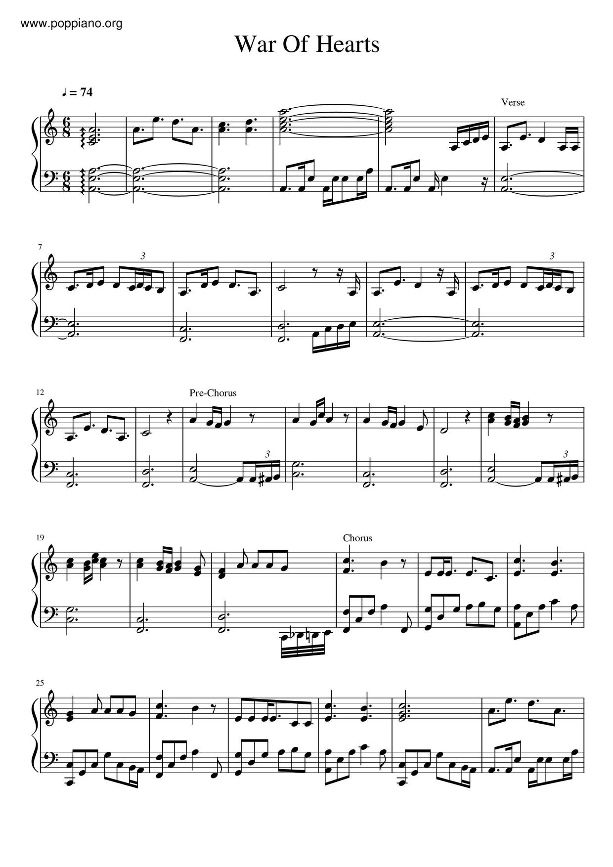 War Of Hearts Score