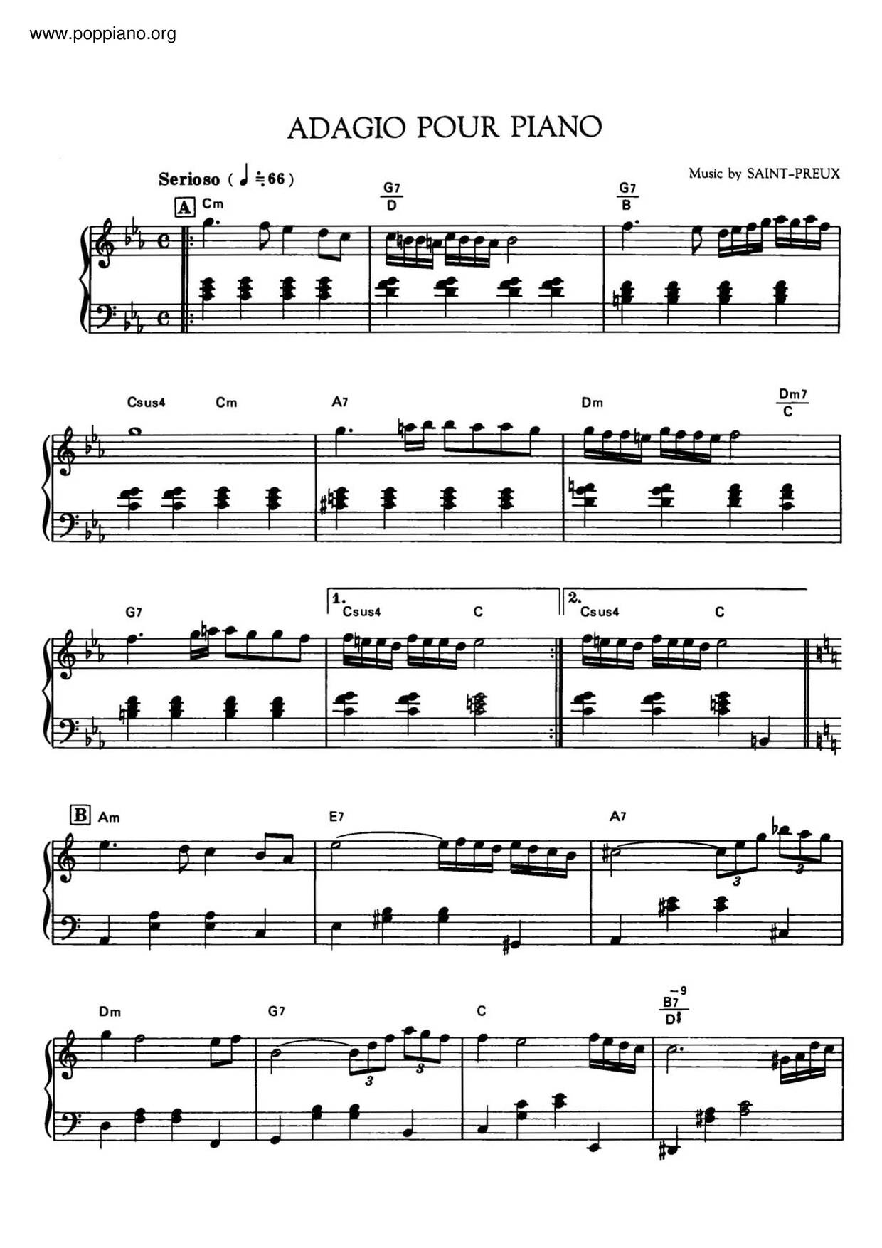 Adagio Pour Piano Score