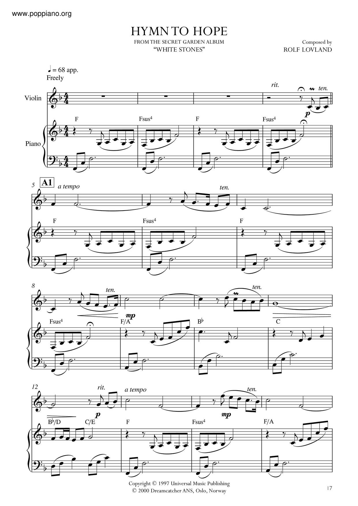 Hymn To Hopeピアノ譜