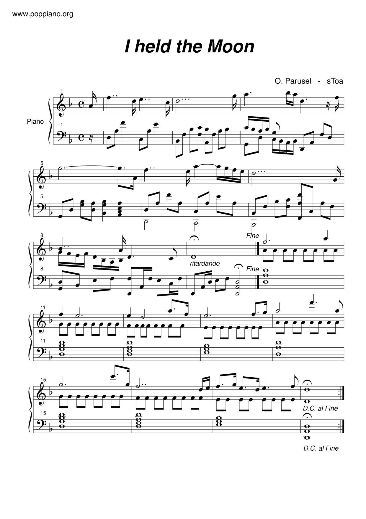 I Held The Moon Score