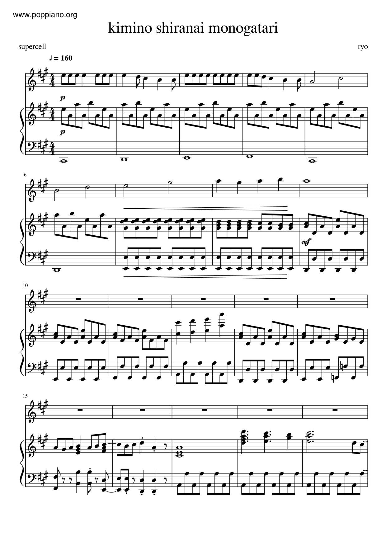 Kimino Shiranai Monogatariピアノ譜