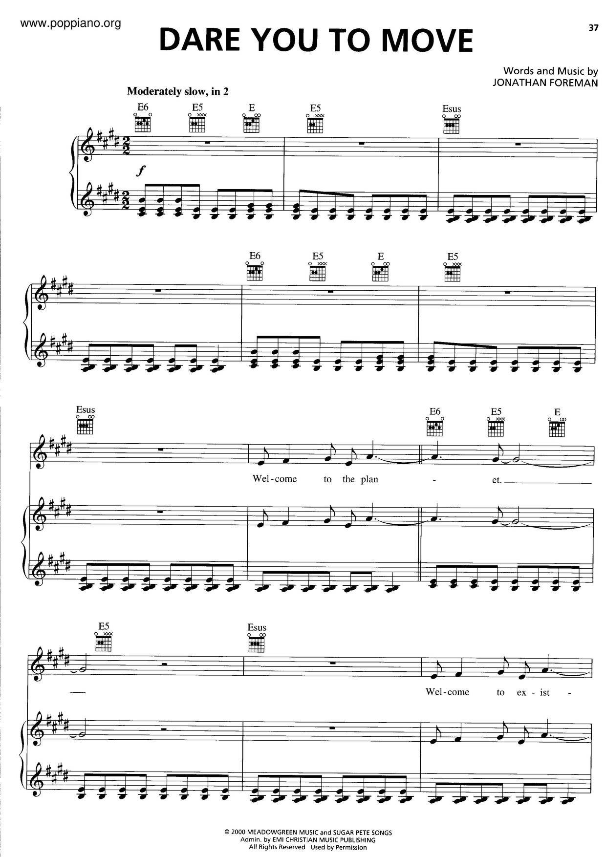 Dare You To Move Score