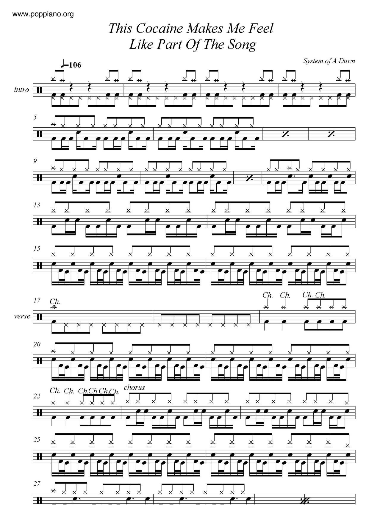 This Cocaine Makes Me Feel Like Part Of The Song琴譜