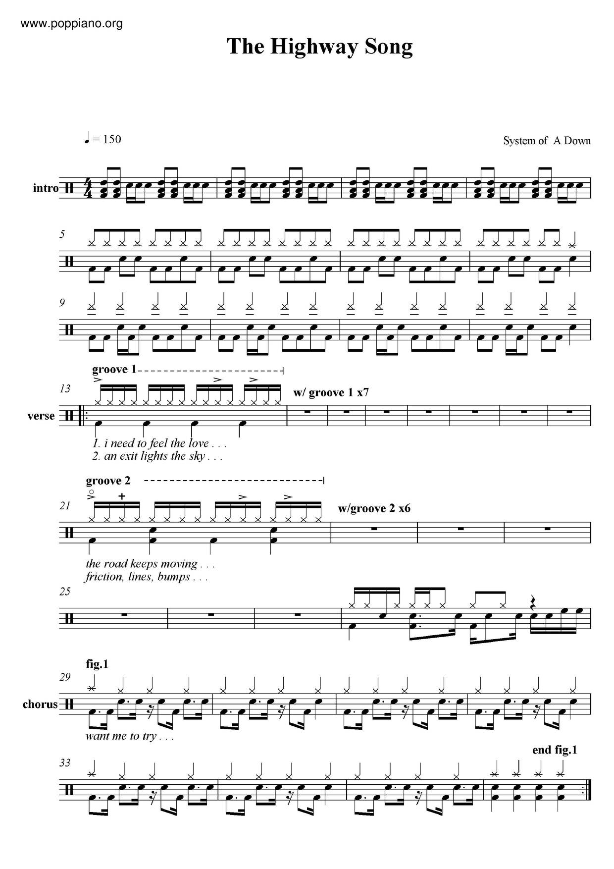 The Highway Song琴譜