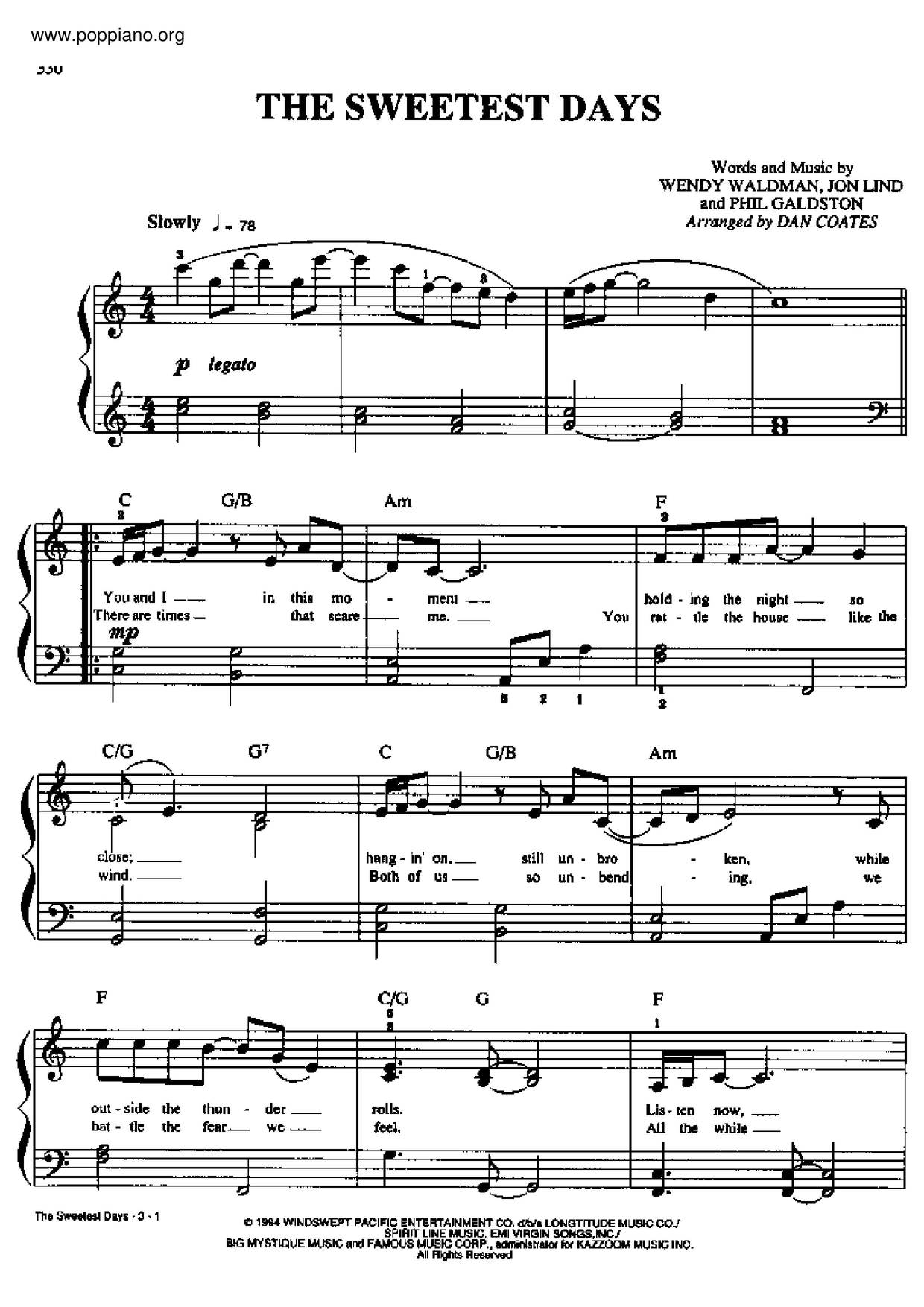 The Sweetest Days Score