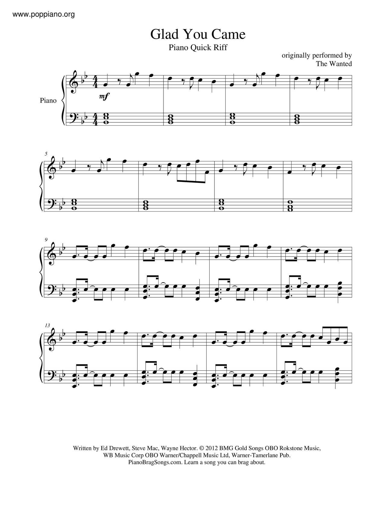 Glad You Came Score