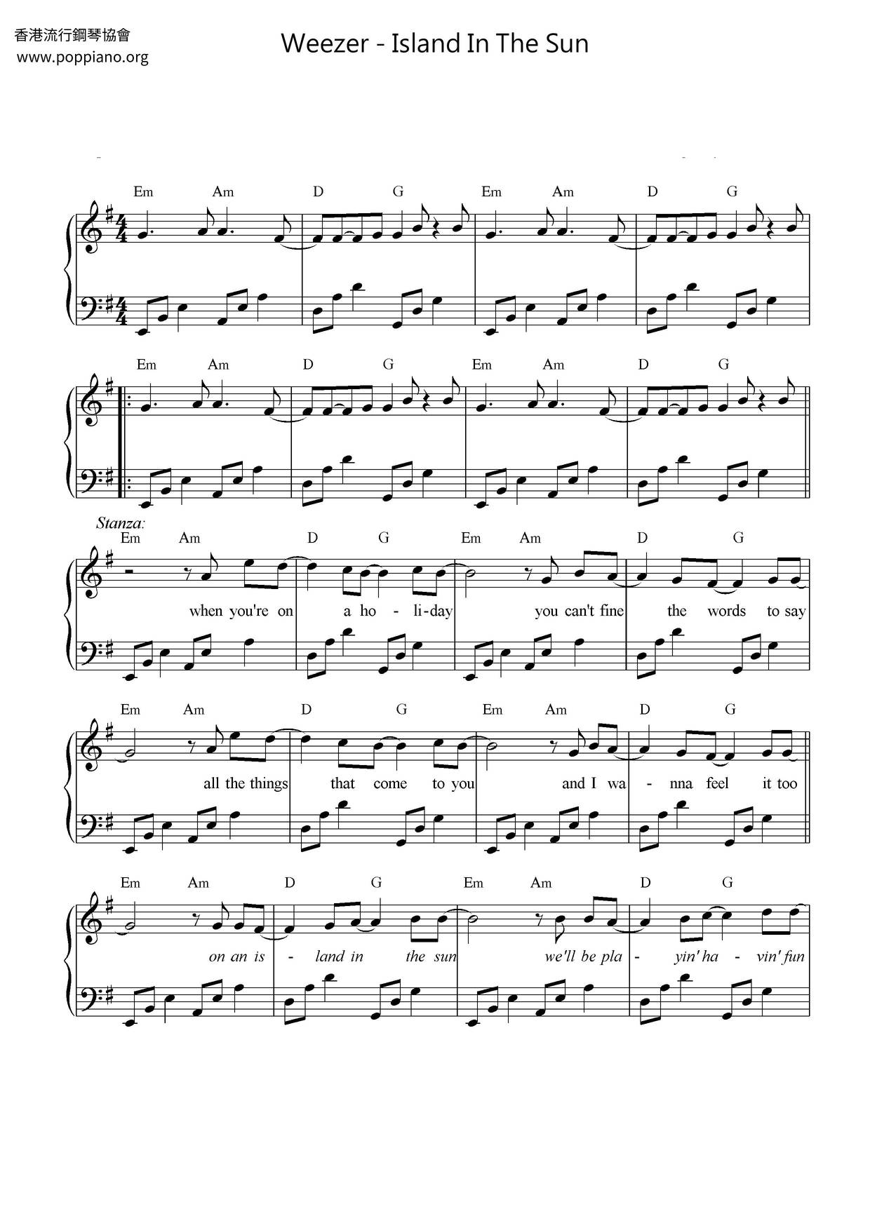Island In The Sun Score