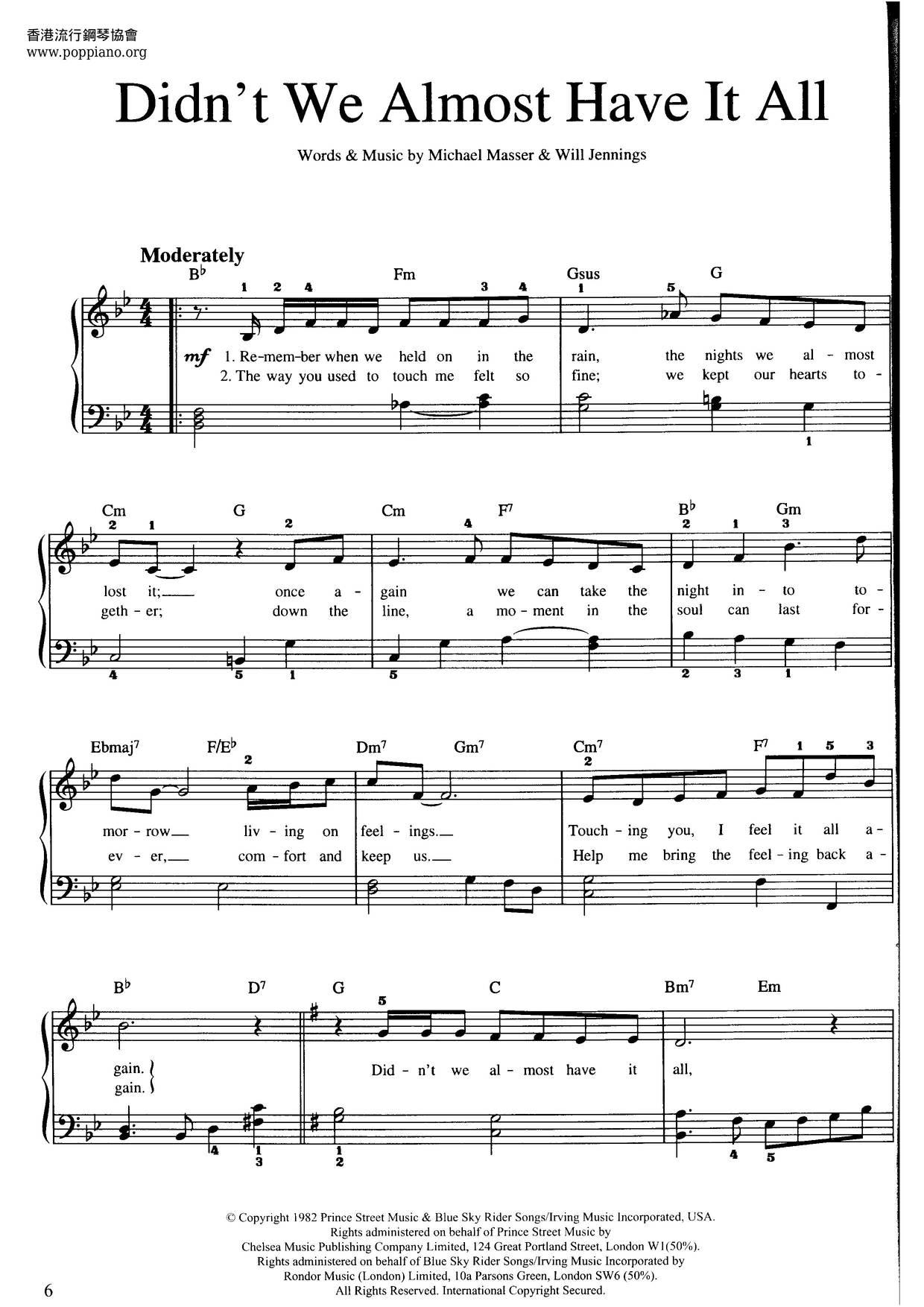 Whitney houston didn t we almost have it all sheet music pdf free