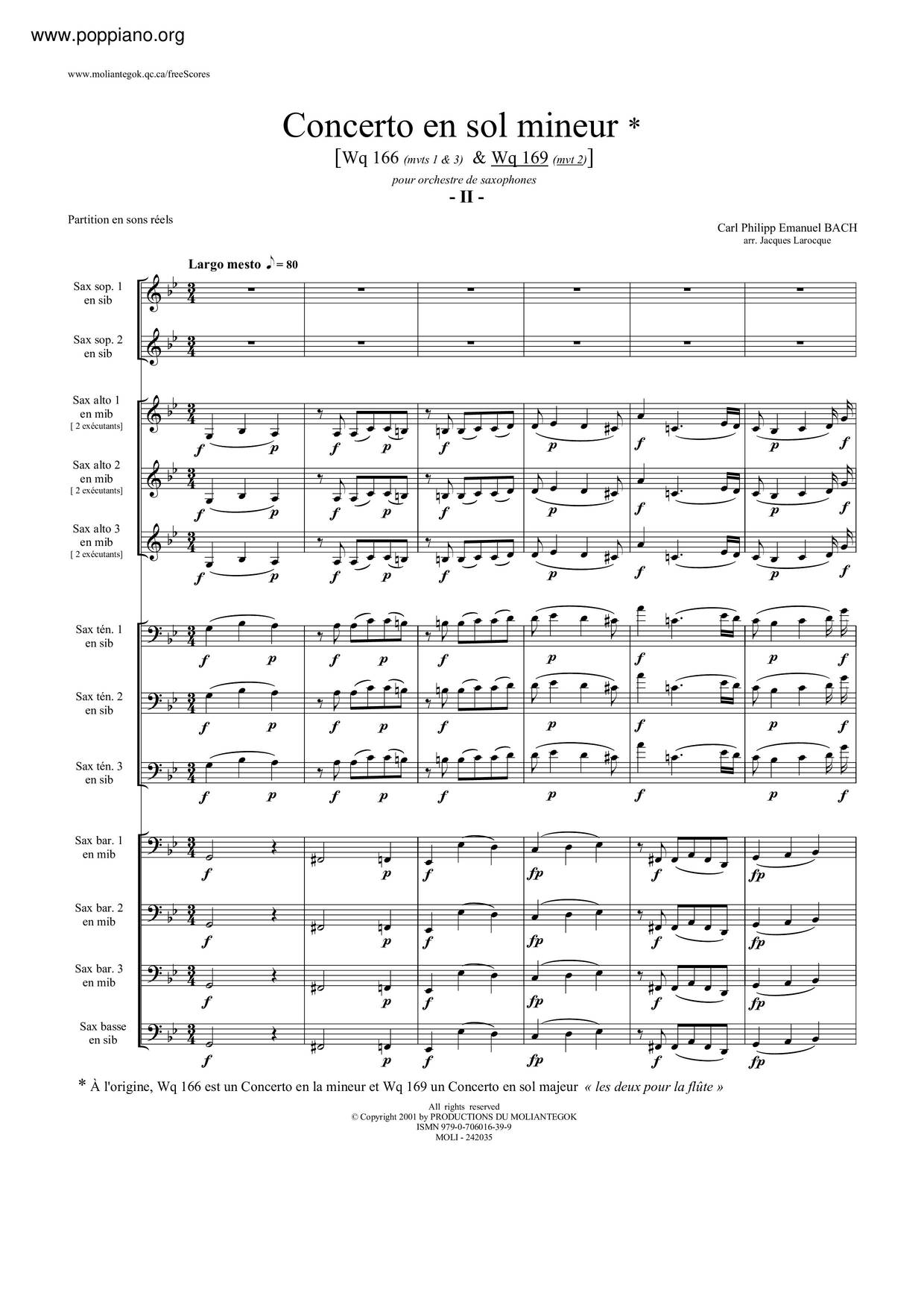 Flute Concerto In G Major, H. 445琴譜