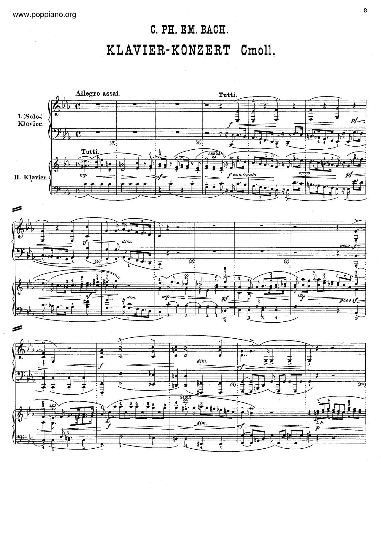Harpsichord Concerto In C Minor, H.474ピアノ譜