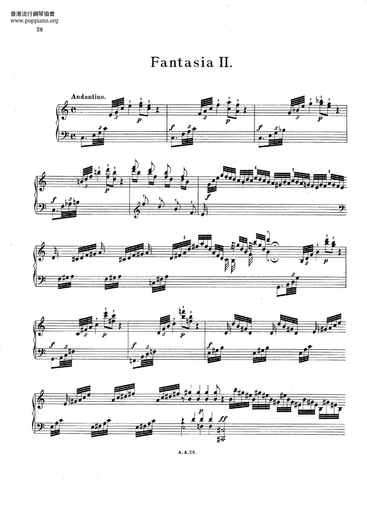 Fantasia In C Major, H.284ピアノ譜