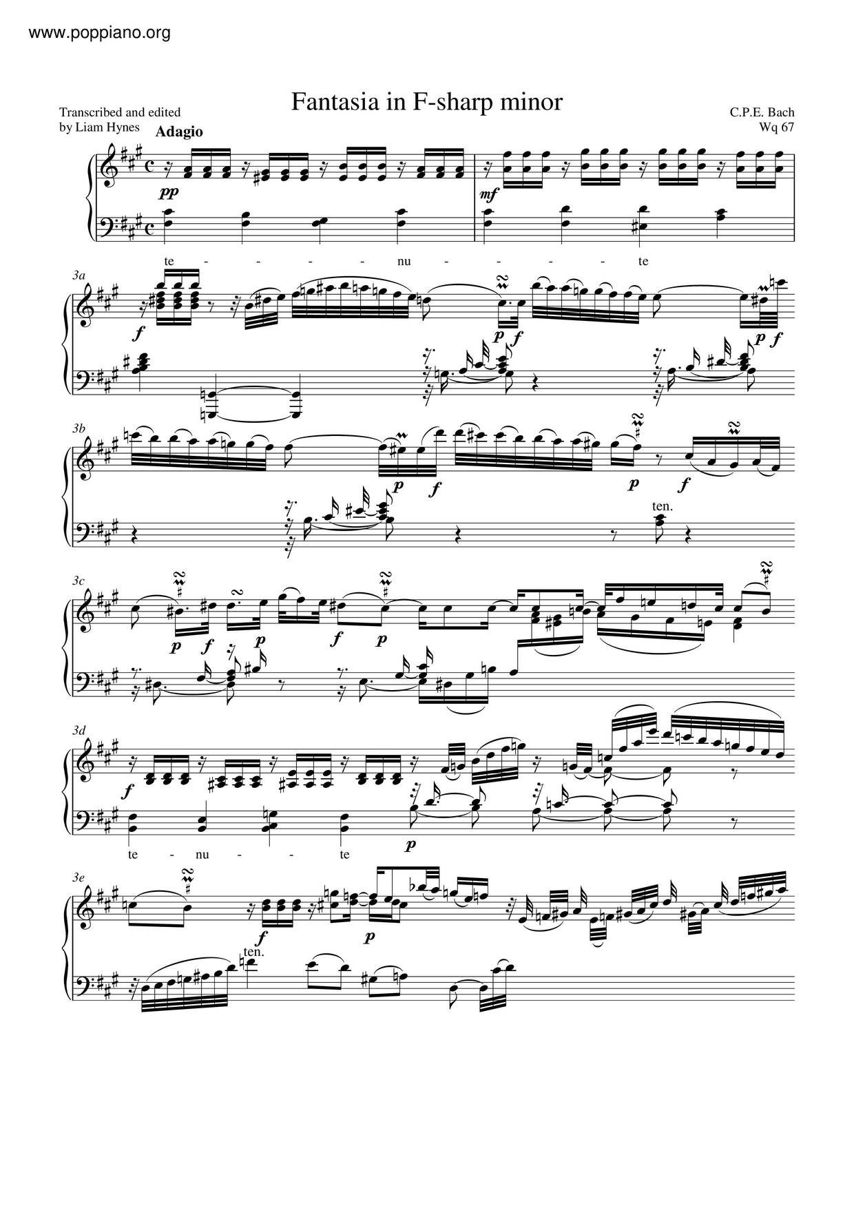 Fantasia In F Sharp Minor, H. 300 Score