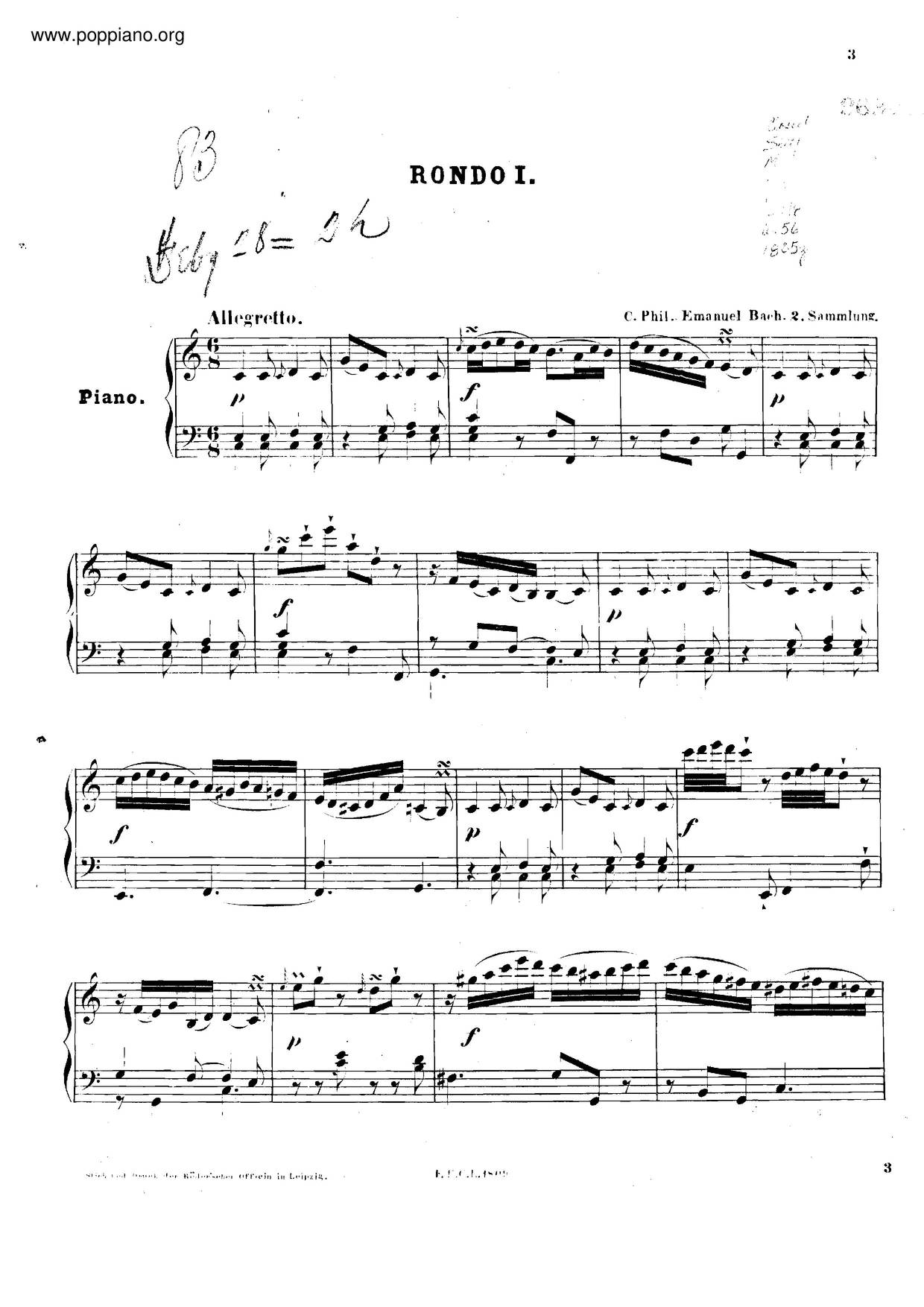 Rondo In C Major, H.260琴譜