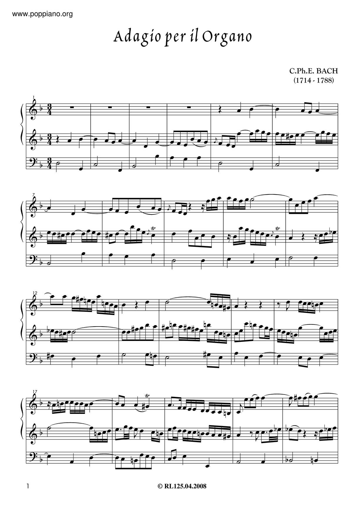 Adagio In D Minor, H.352琴譜