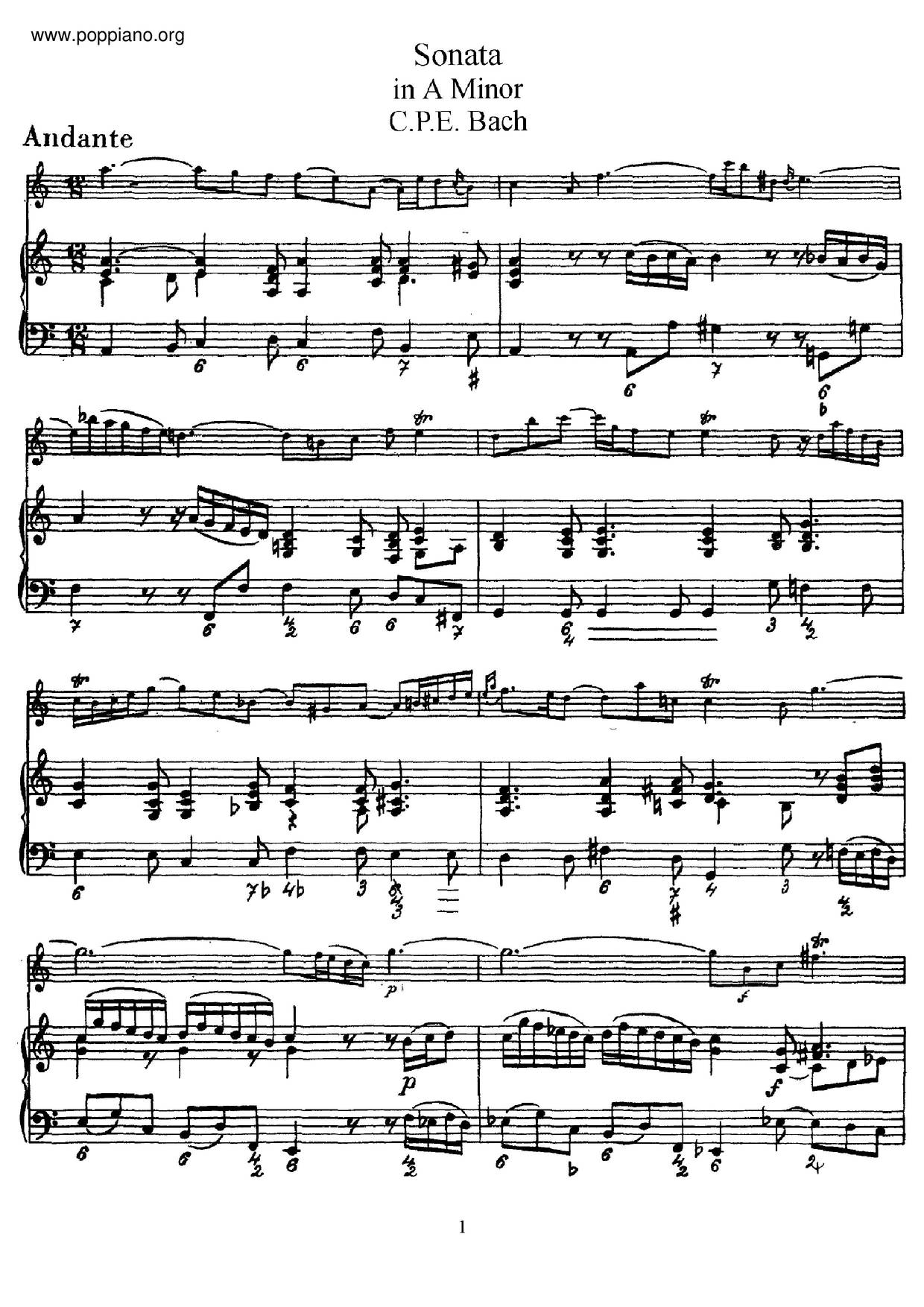 Flute Sonata In A Minor, H.555 Score