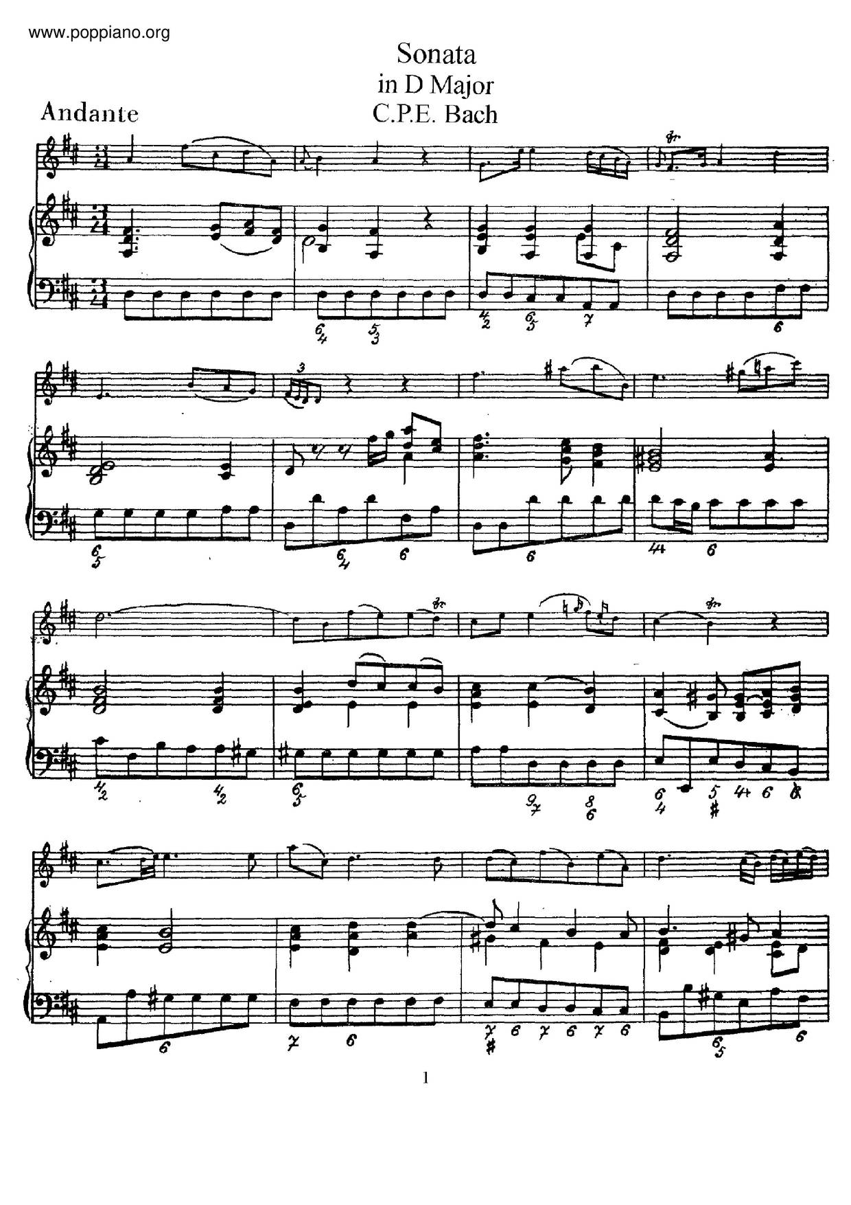 Flute Sonata In D Major, H.561 Score