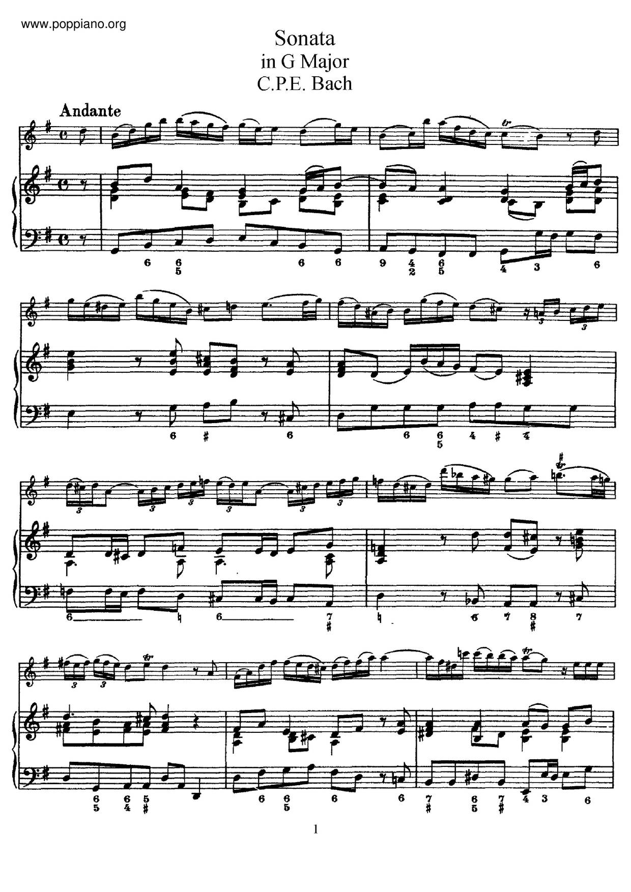 Flute Sonata In G Major, H.550琴谱