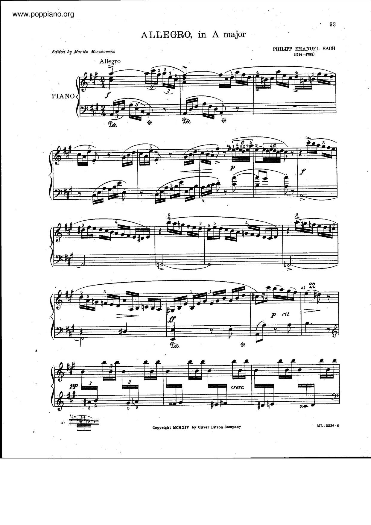 Keyboard Sonata In A Major, H.186琴譜