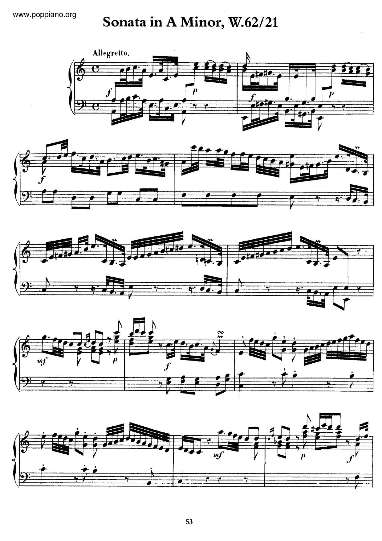 Keyboard Sonata In A Minor, H.131 Score