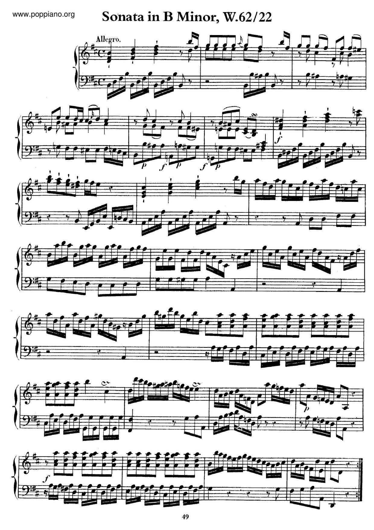Keyboard Sonata In B Minor, H.132琴谱