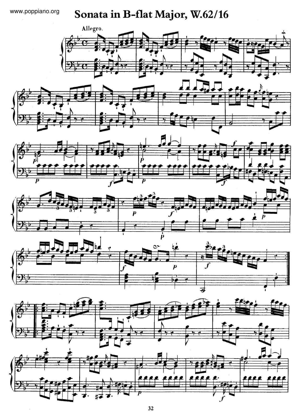 Keyboard Sonata In B-Flat Major, H.116琴谱