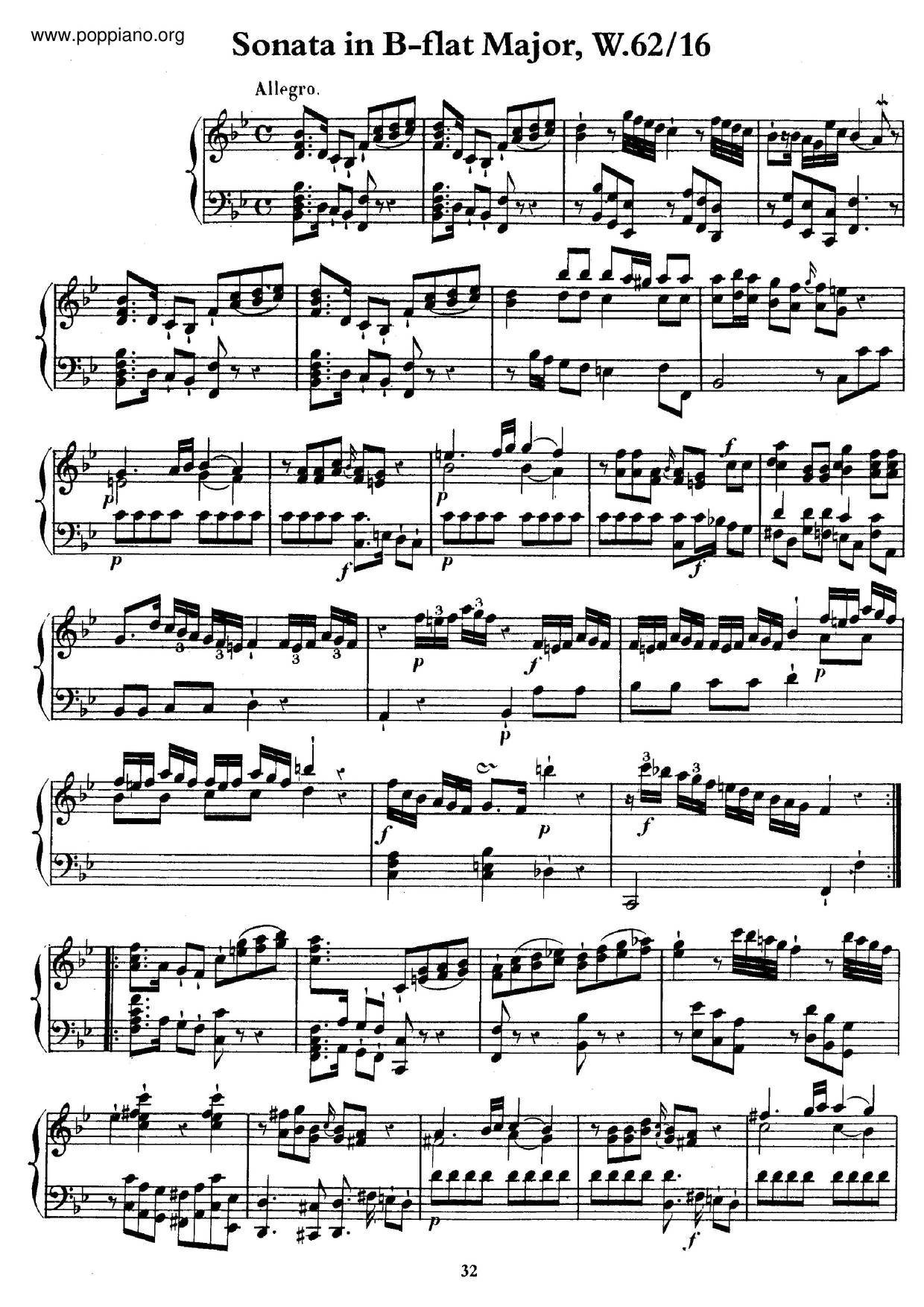 Keyboard Sonata In B-Flat Major, H.116琴譜