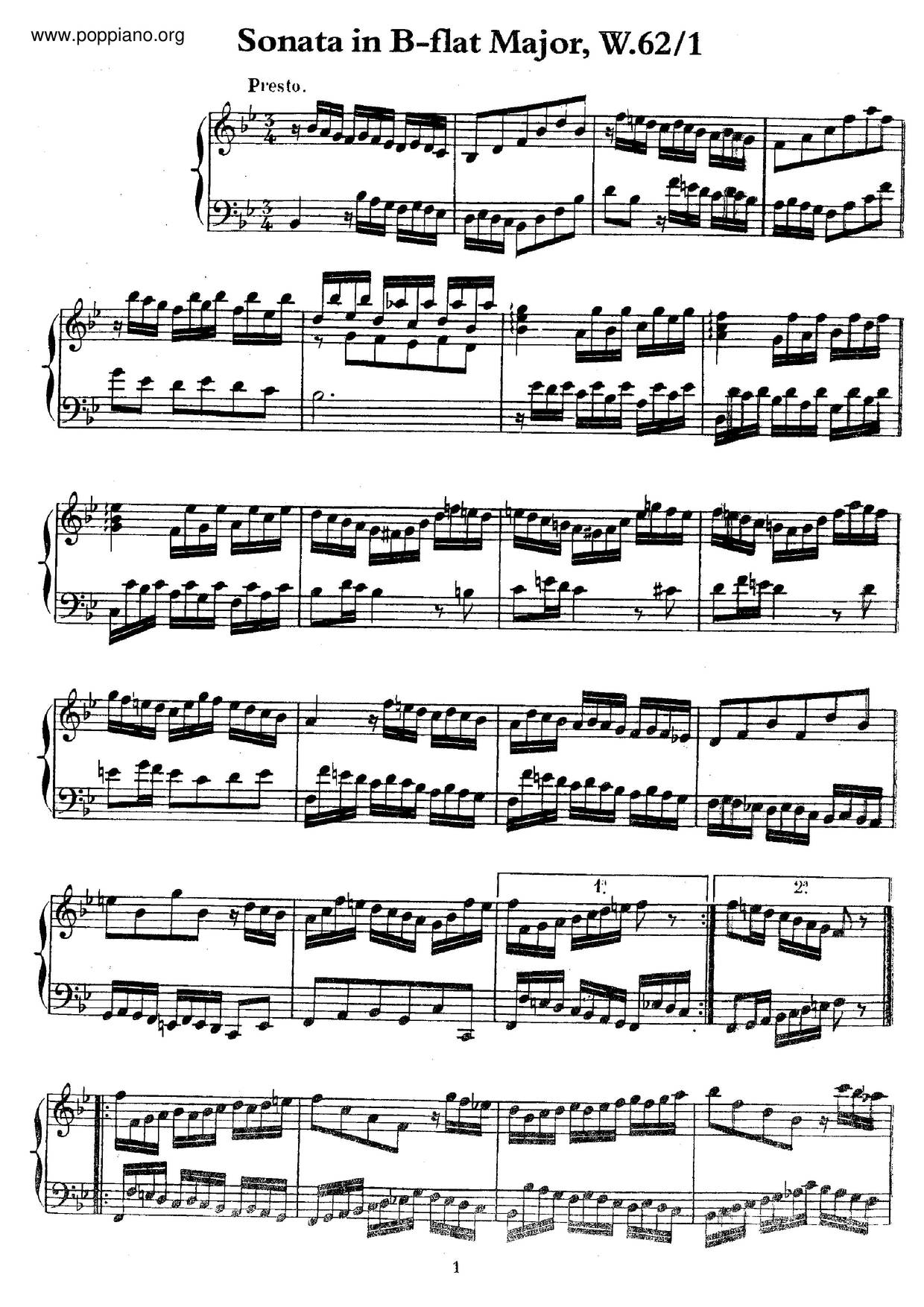 Keyboard Sonata In B-Flat Major, H.2ピアノ譜
