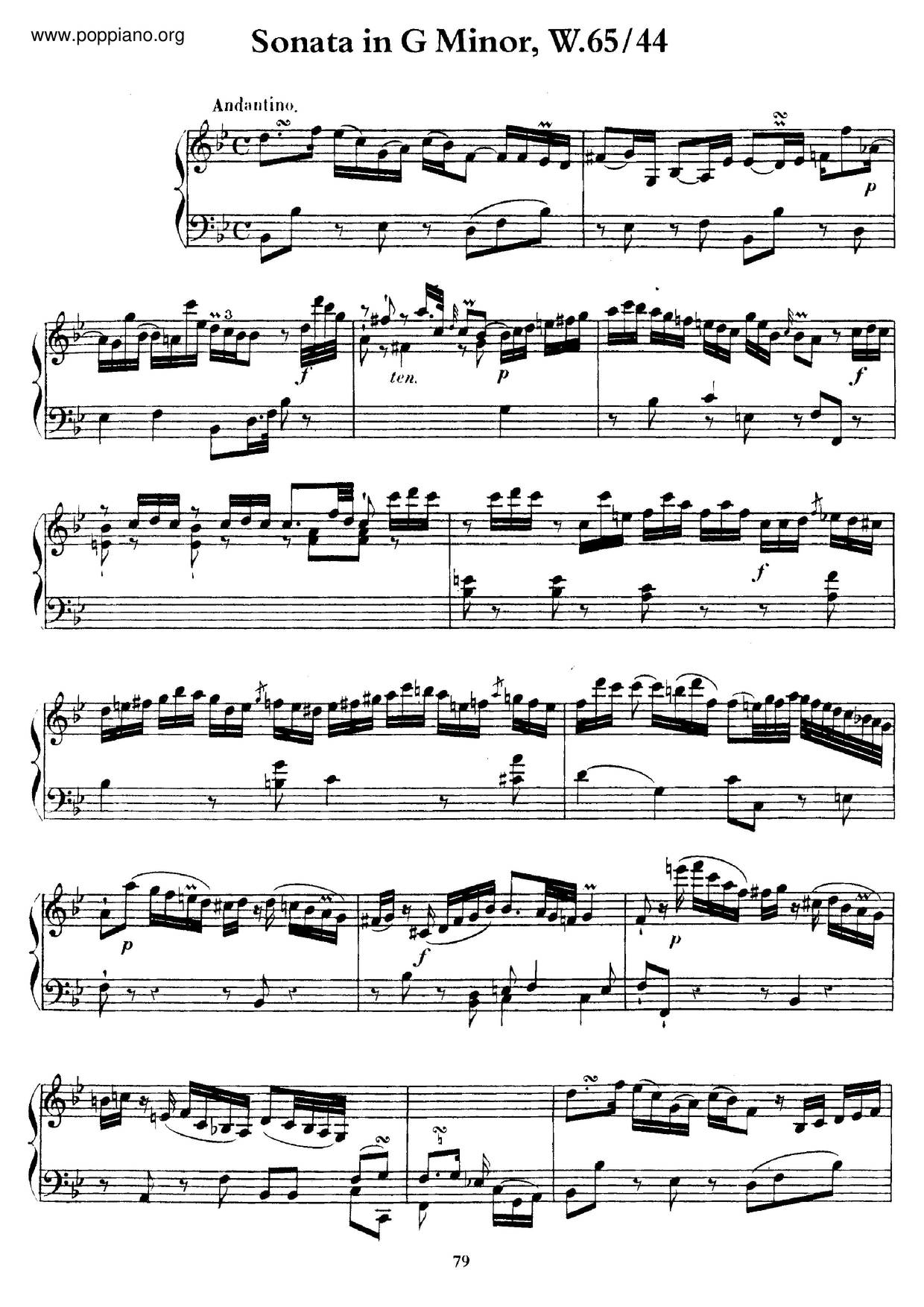 Keyboard Sonata In B-Flat Major, H.211 Score