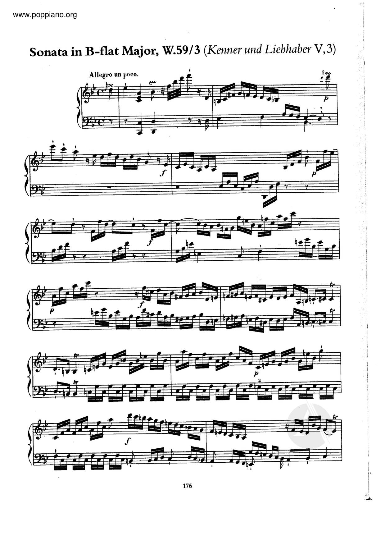 Keyboard Sonata In B-Flat Major, H.282琴谱