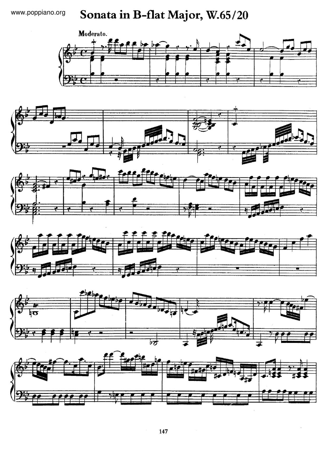 Keyboard Sonata In B-Flat Major, H.51 Score