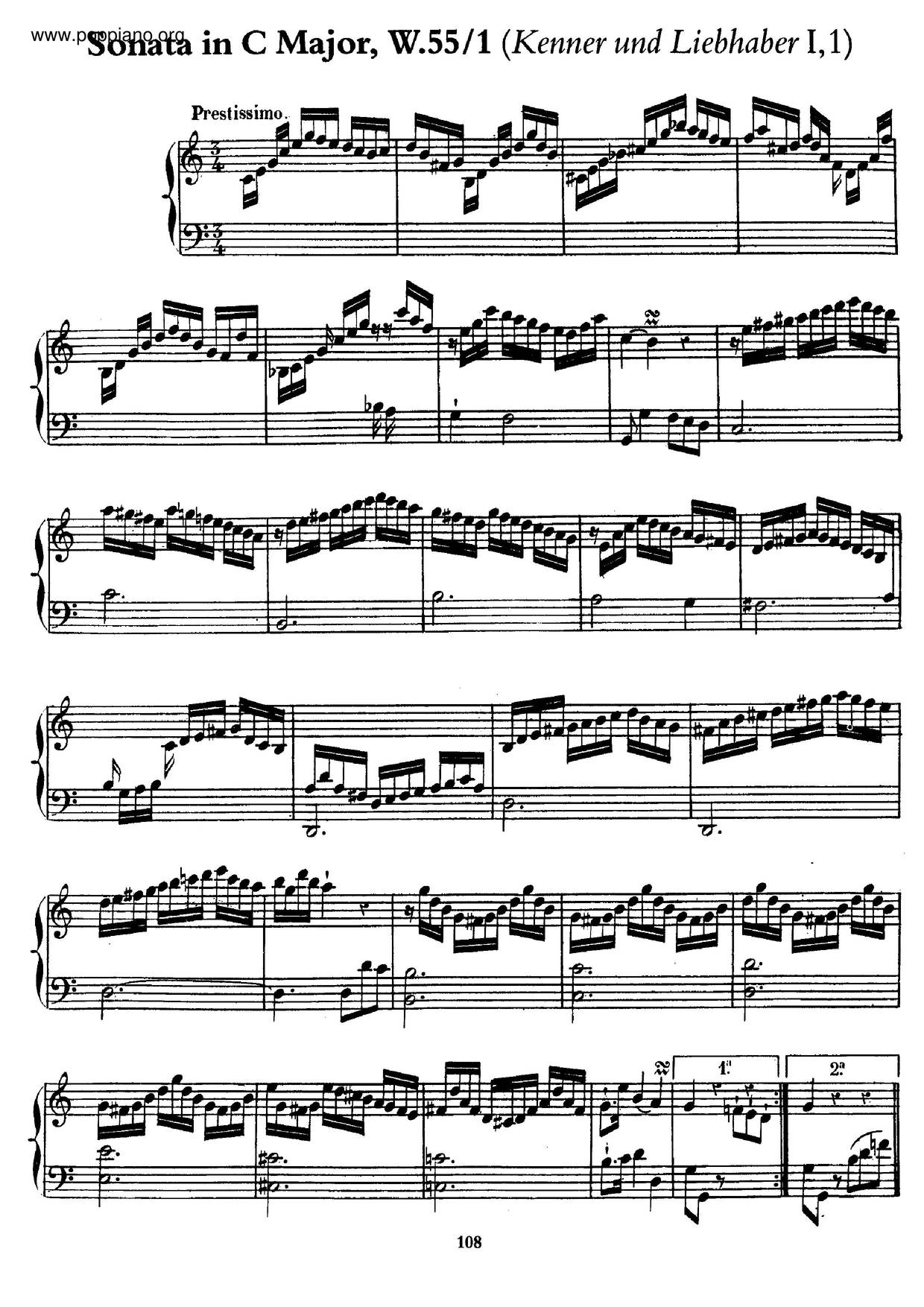Keyboard Sonata In C Major, H.244 Score