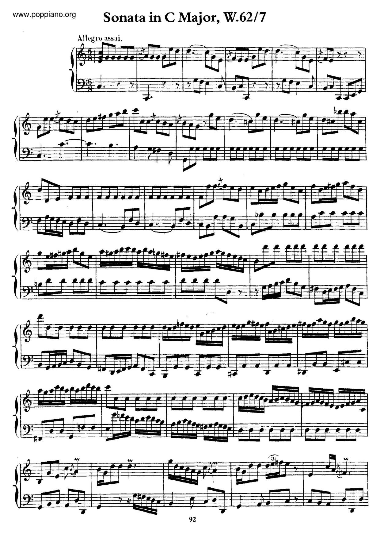 Keyboard Sonata In C Major, H.41 Score