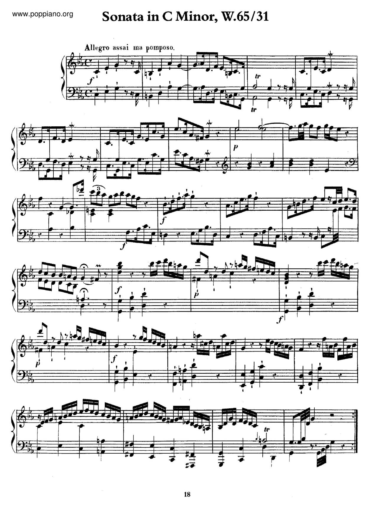 Keyboard Sonata In C Minor, H.121琴谱