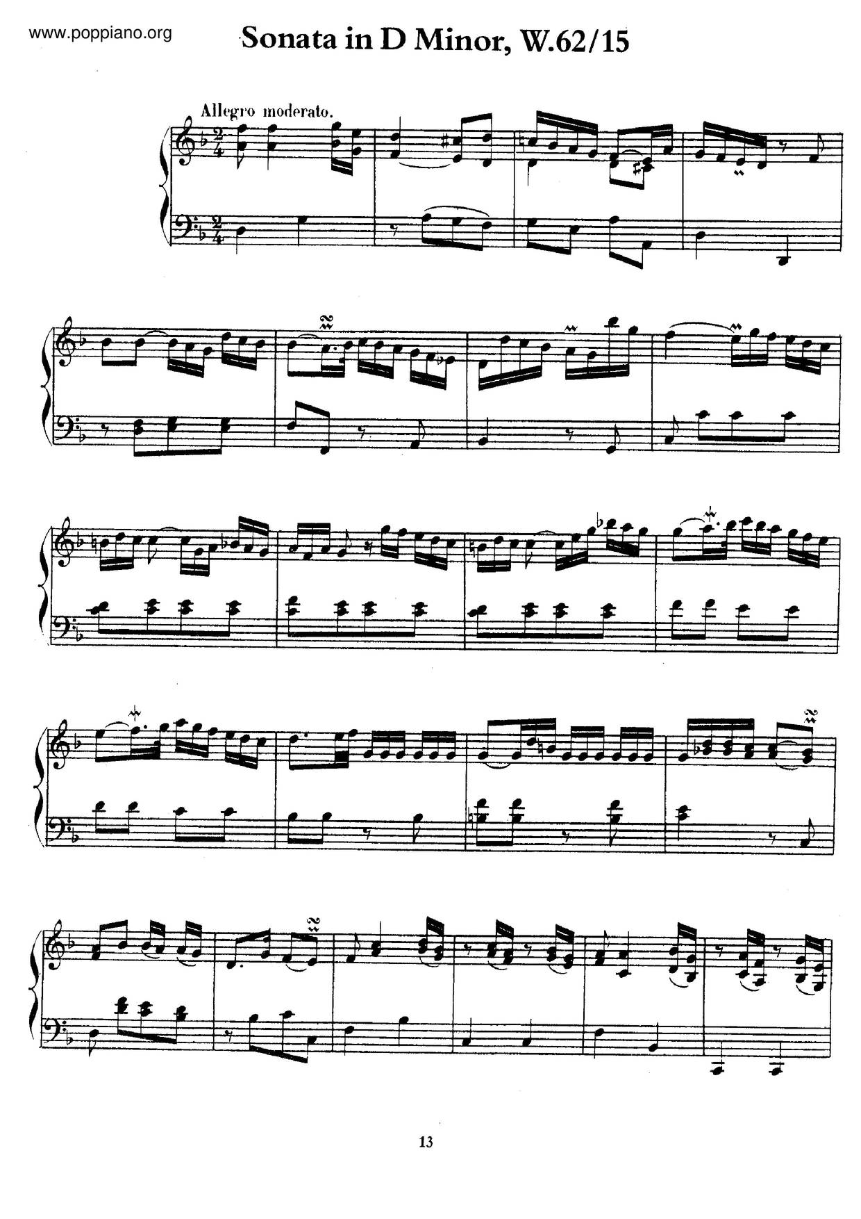 Keyboard Sonata In D Minor, H.105ピアノ譜