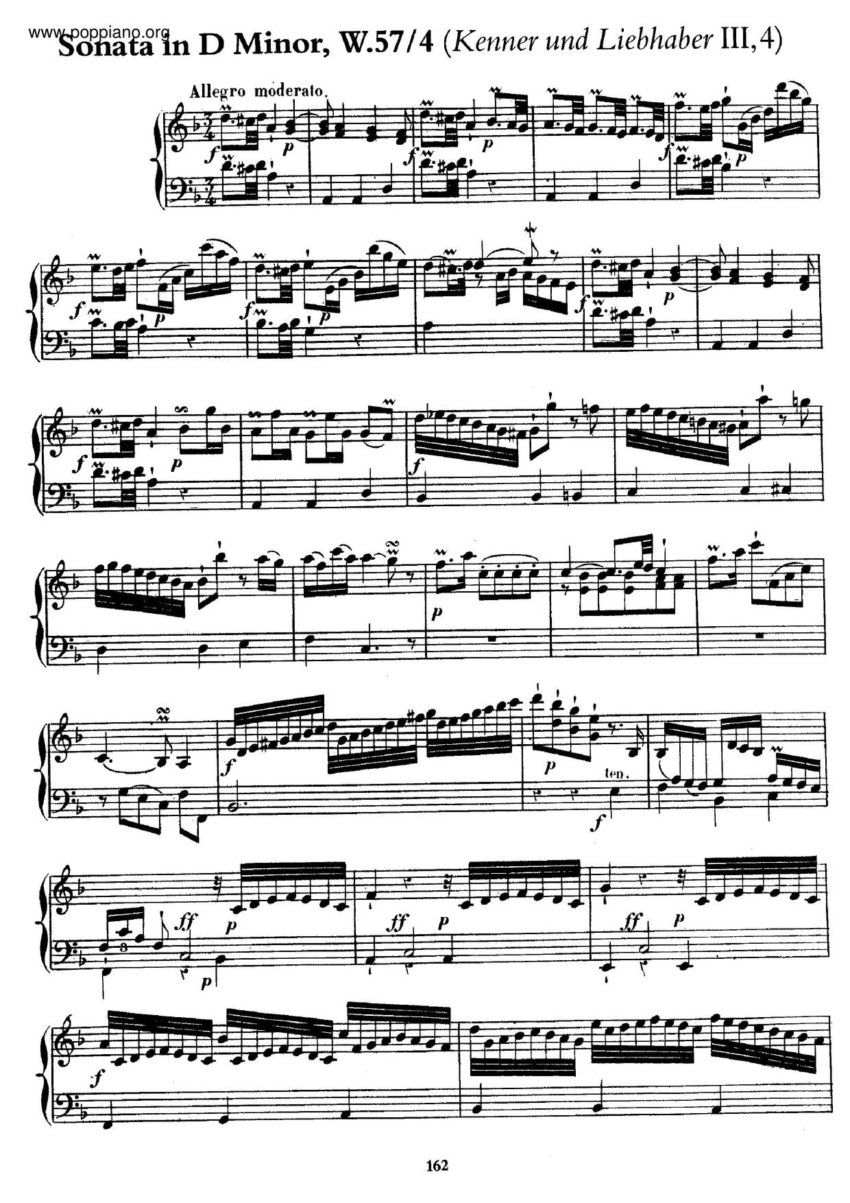 Keyboard Sonata In D Minor, H.208琴谱